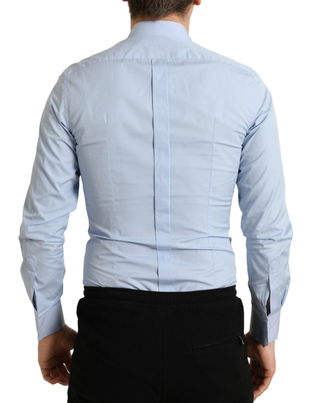 Dolce &amp; Gabbana Sky Blue Cotton Men Formal GOLD Dress Shirt