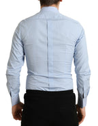 Dolce &amp; Gabbana Sky Blue Cotton Men Formal GOLD Dress Shirt