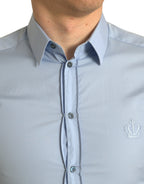 Dolce &amp; Gabbana Sky Blue Cotton Men Formal GOLD Dress Shirt