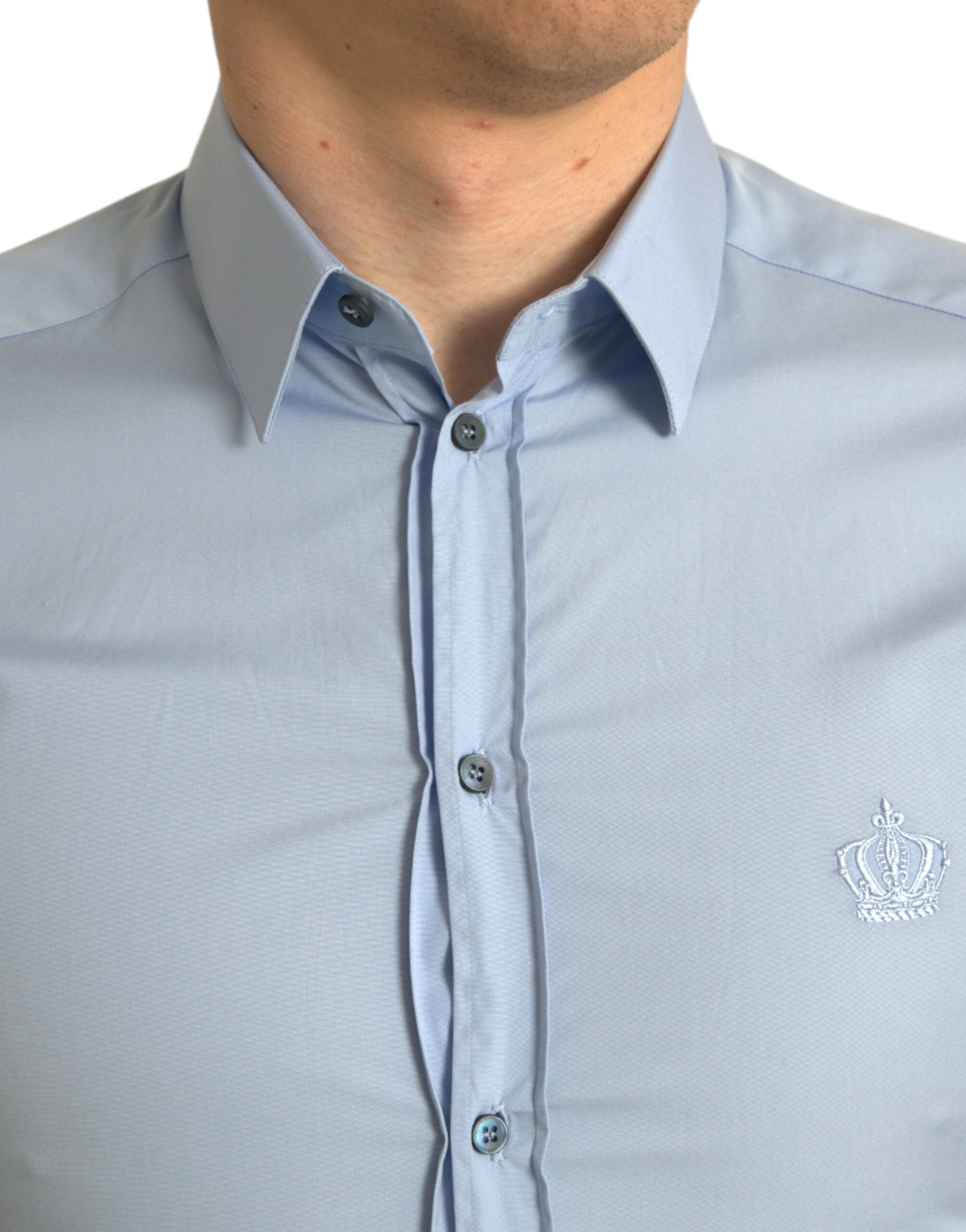 Dolce &amp; Gabbana Sky Blue Cotton Men Formal GOLD Dress Shirt