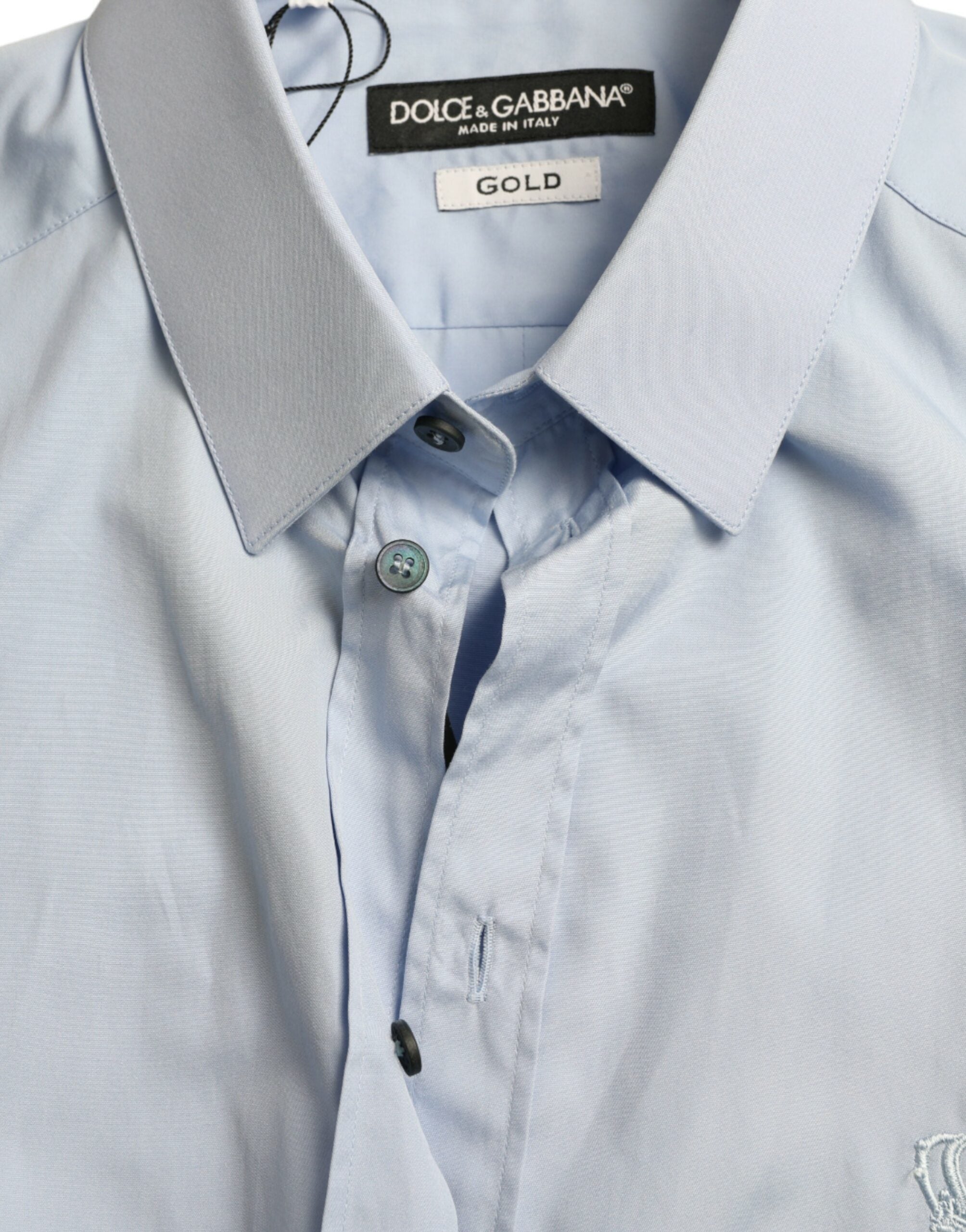 Dolce &amp; Gabbana Sky Blue Cotton Men Formal GOLD Dress Shirt