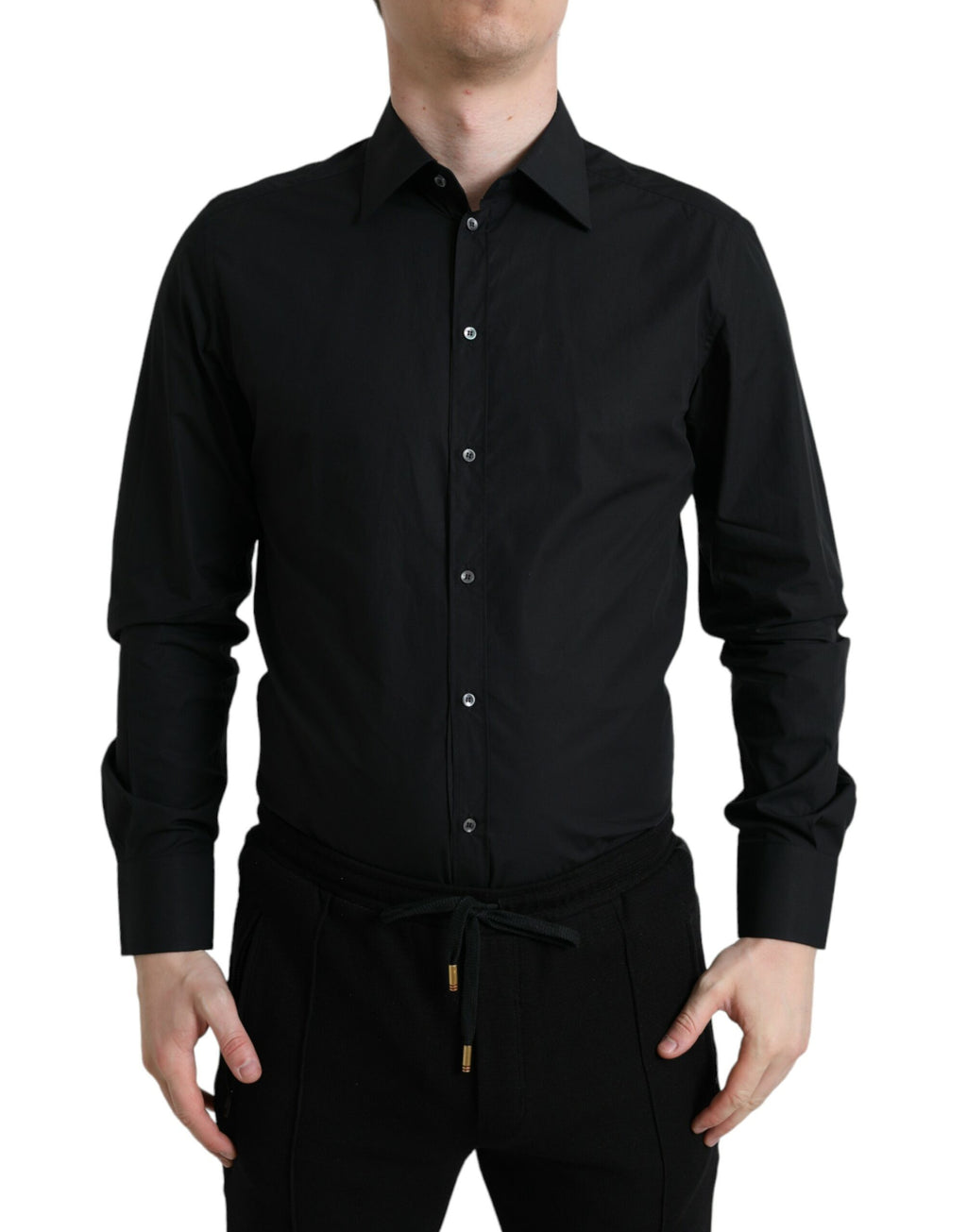 Dolce &amp; Gabbana Black Cotton Men Formal GOLD Dress Shirt