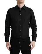 Dolce &amp; Gabbana Black Cotton Men Formal GOLD Dress Shirt
