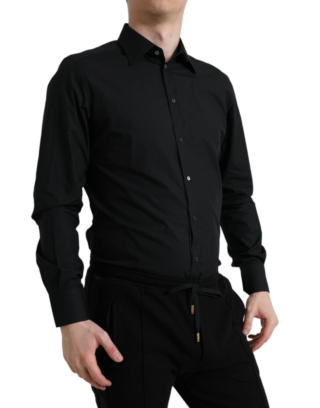 Dolce &amp; Gabbana Black Cotton Men Formal GOLD Dress Shirt