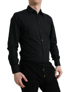 Dolce &amp; Gabbana Black Cotton Men Formal GOLD Dress Shirt