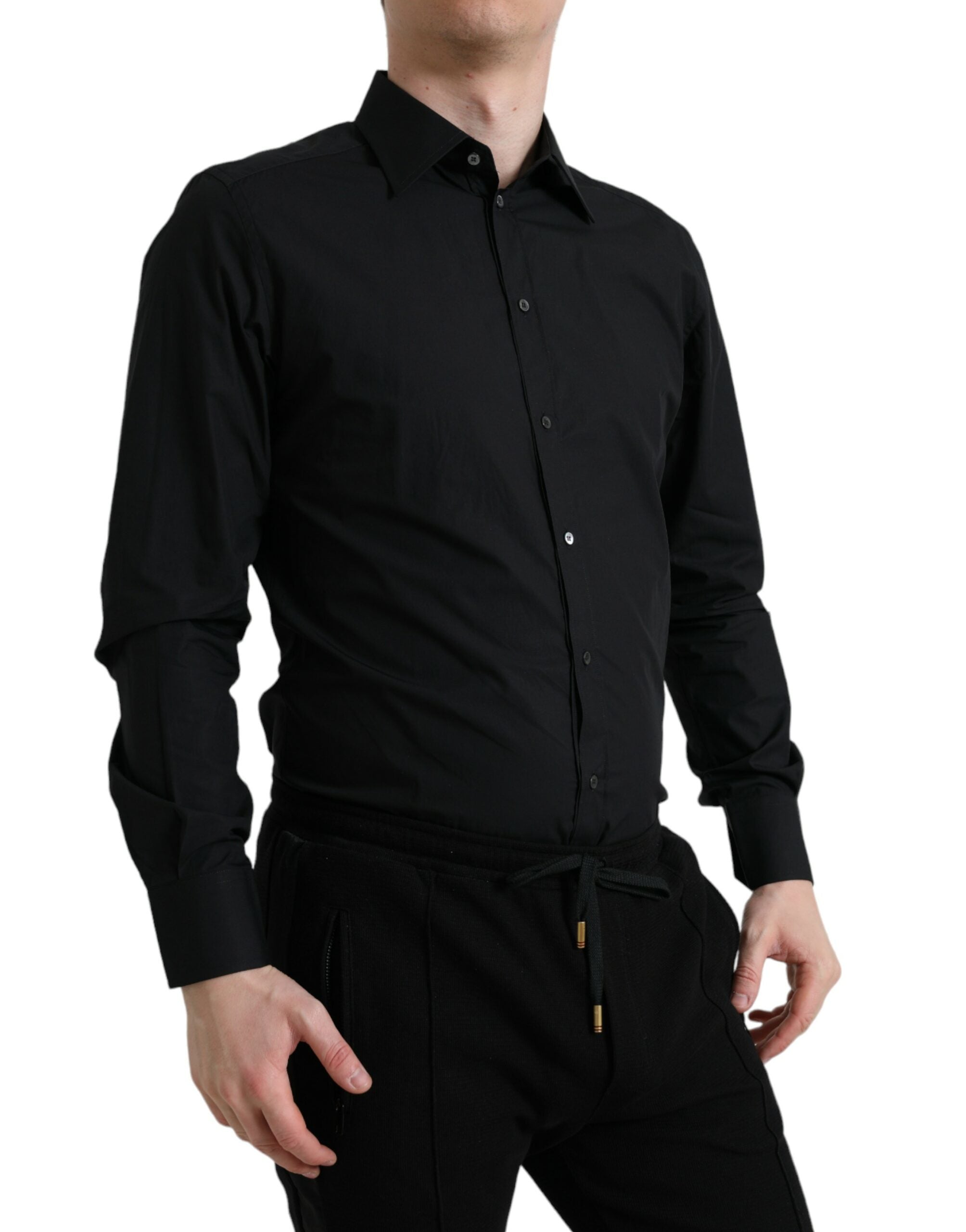 Dolce &amp; Gabbana Black Cotton Men Formal GOLD Dress Shirt