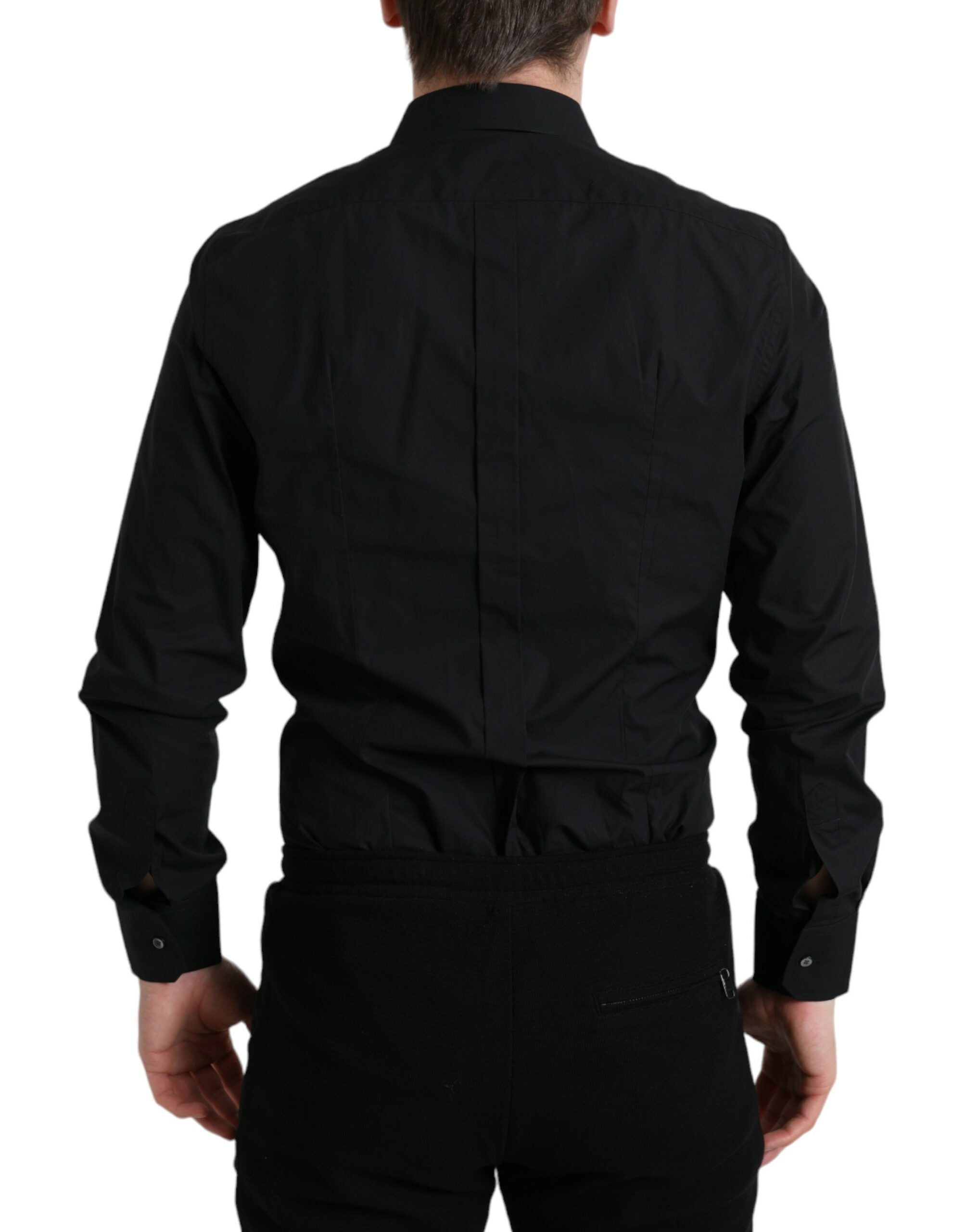Dolce &amp; Gabbana Black Cotton Men Formal GOLD Dress Shirt