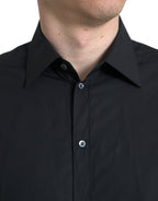 Dolce &amp; Gabbana Black Cotton Men Formal GOLD Dress Shirt