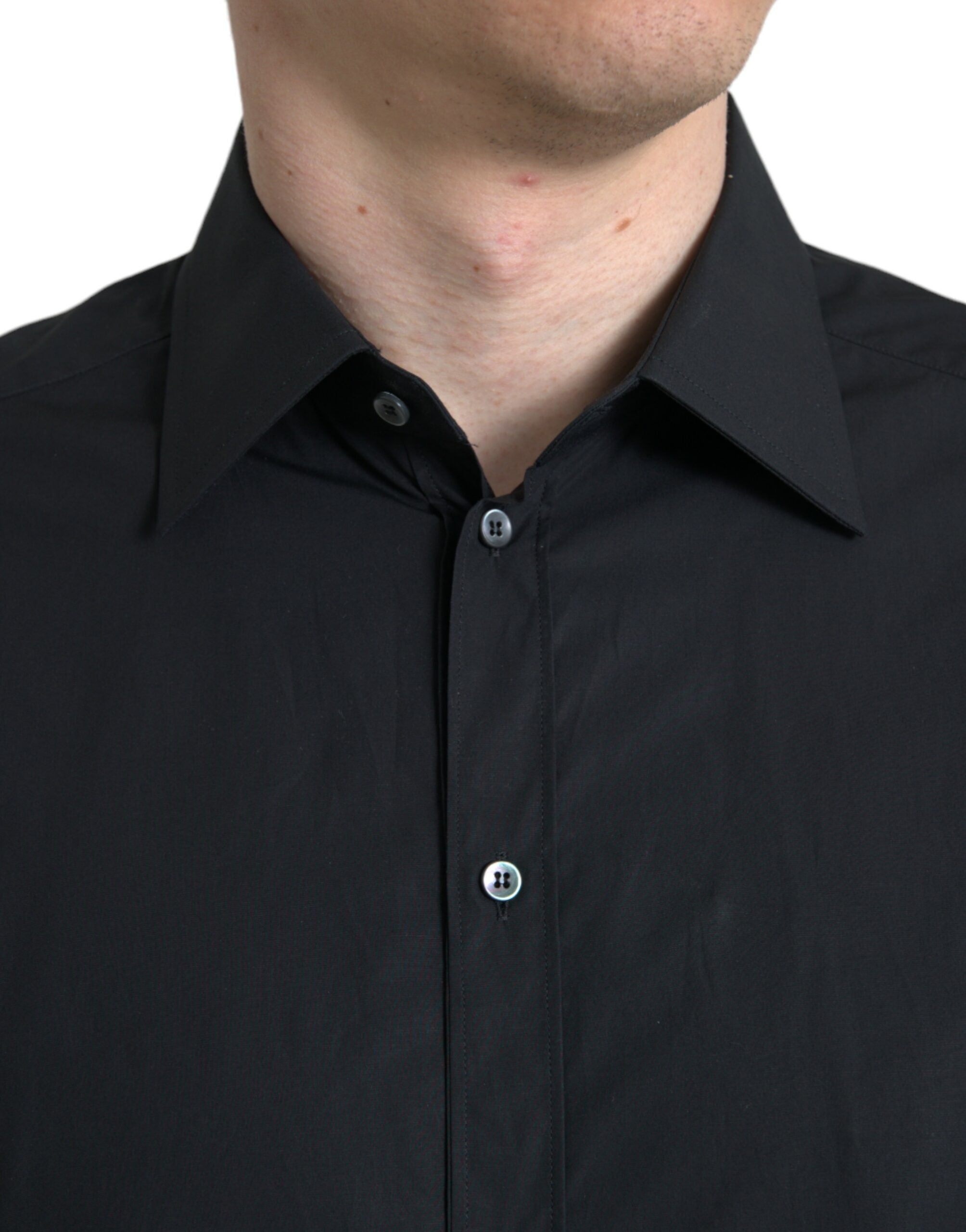 Dolce &amp; Gabbana Black Cotton Men Formal GOLD Dress Shirt