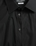 Dolce &amp; Gabbana Black Cotton Men Formal GOLD Dress Shirt