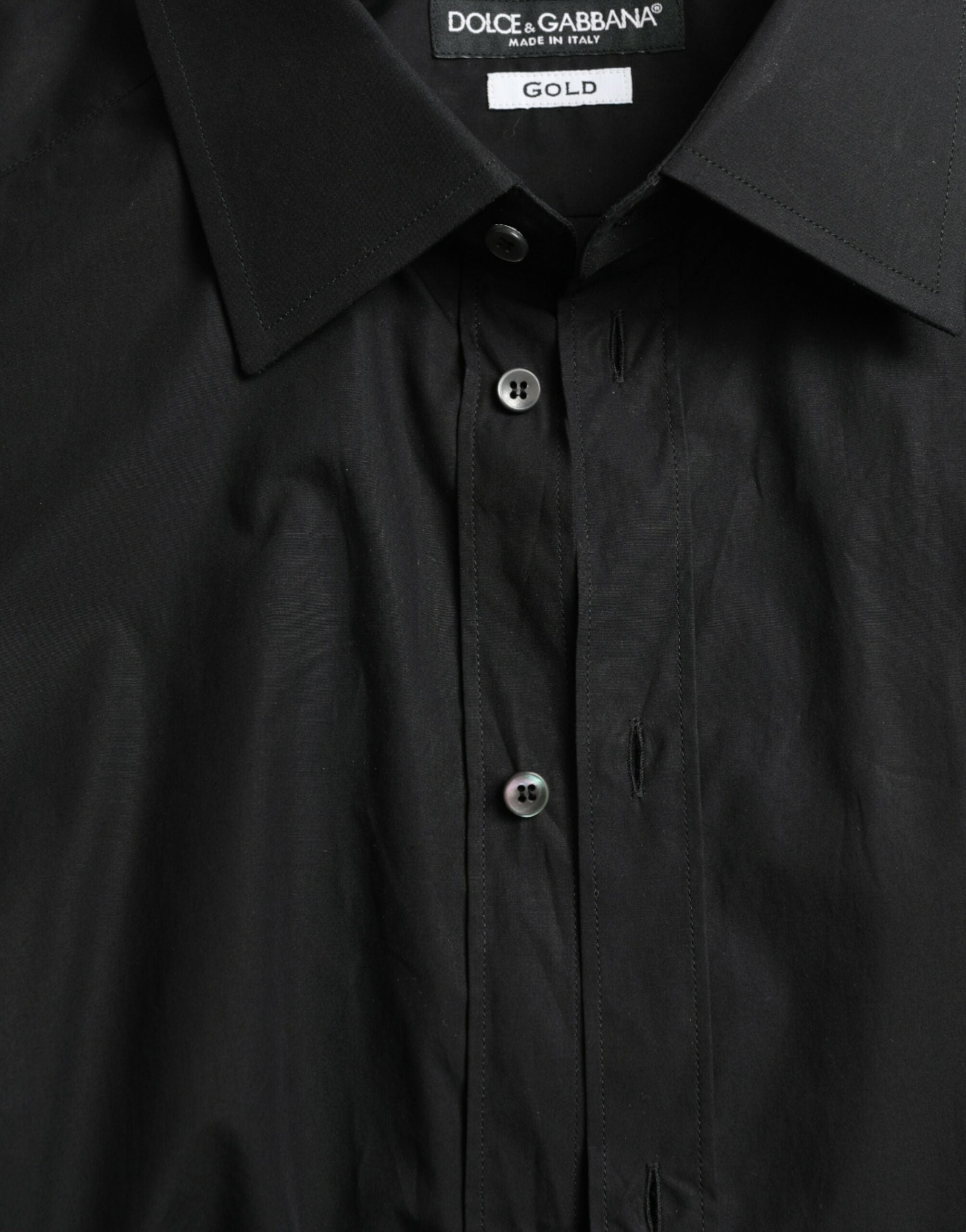 Dolce &amp; Gabbana Black Cotton Men Formal GOLD Dress Shirt
