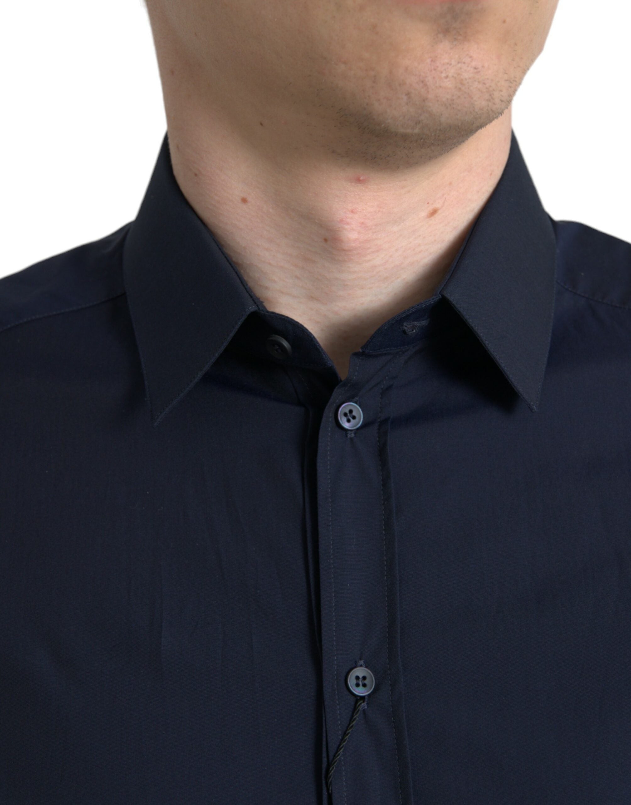 Dolce &amp; Gabbana Navy Blue Slim Fit Formal GOLD Dress Shirt