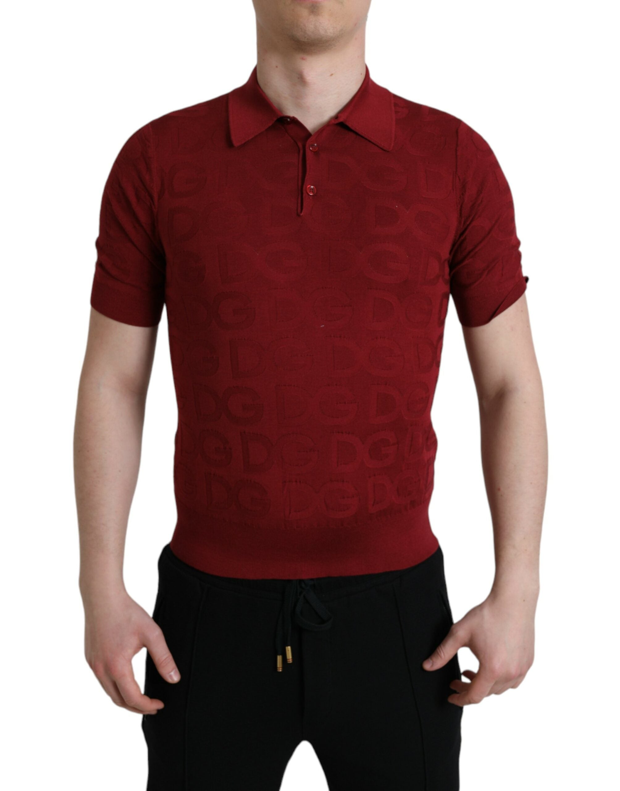 Dolce &amp; Gabbana Maroon Collared Short Sleeve Silk T-shirt