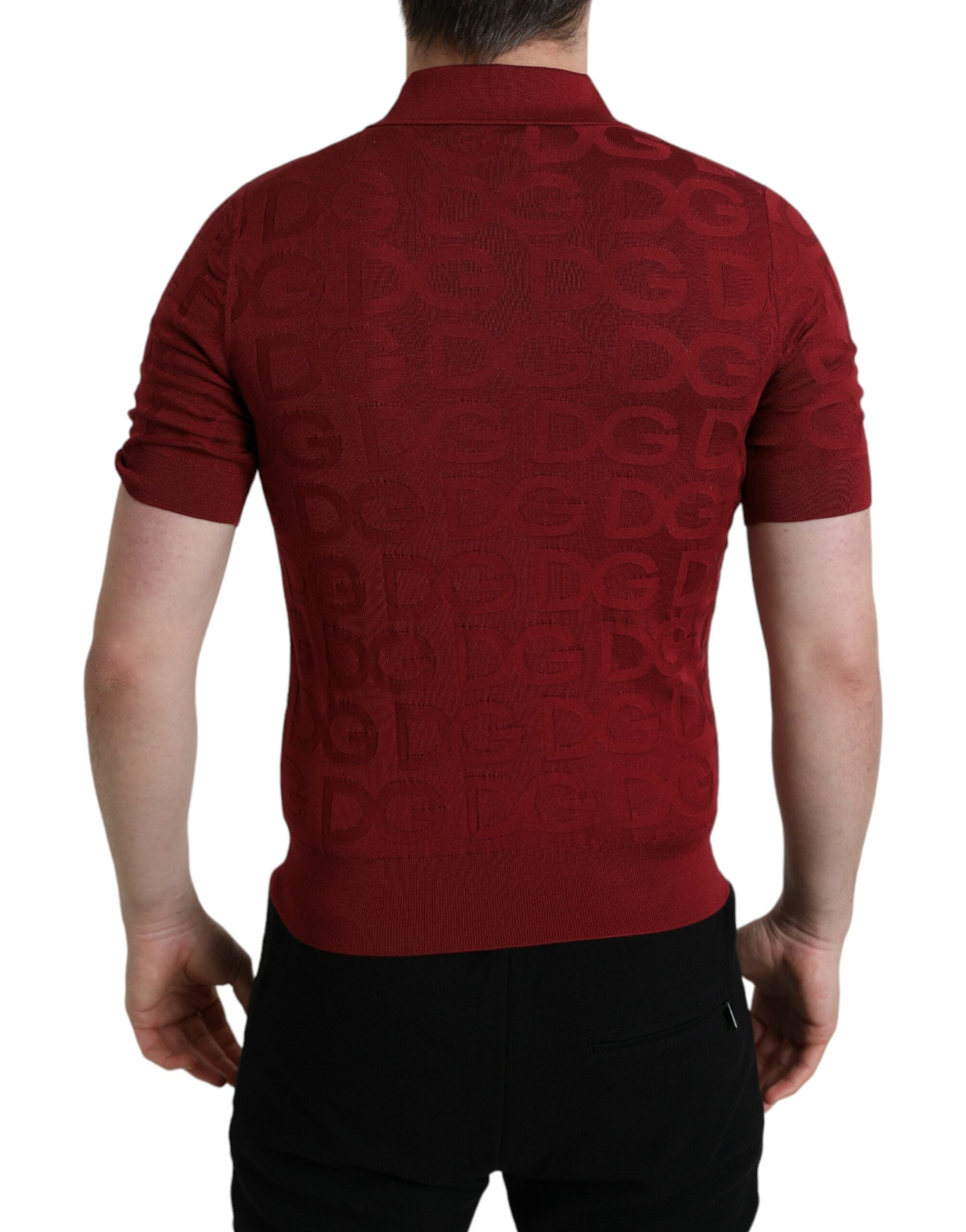 Dolce &amp; Gabbana Maroon Collared Short Sleeve Silk T-shirt