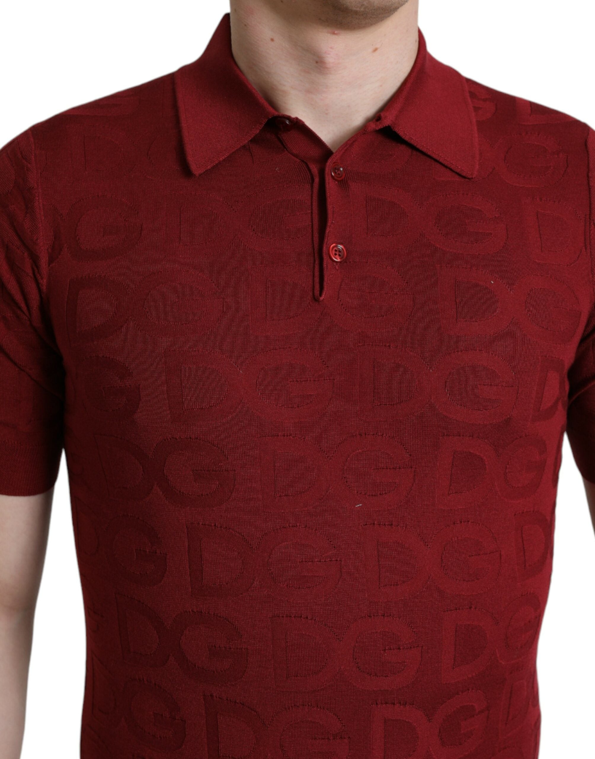 Dolce &amp; Gabbana Maroon Collared Short Sleeve Silk T-shirt