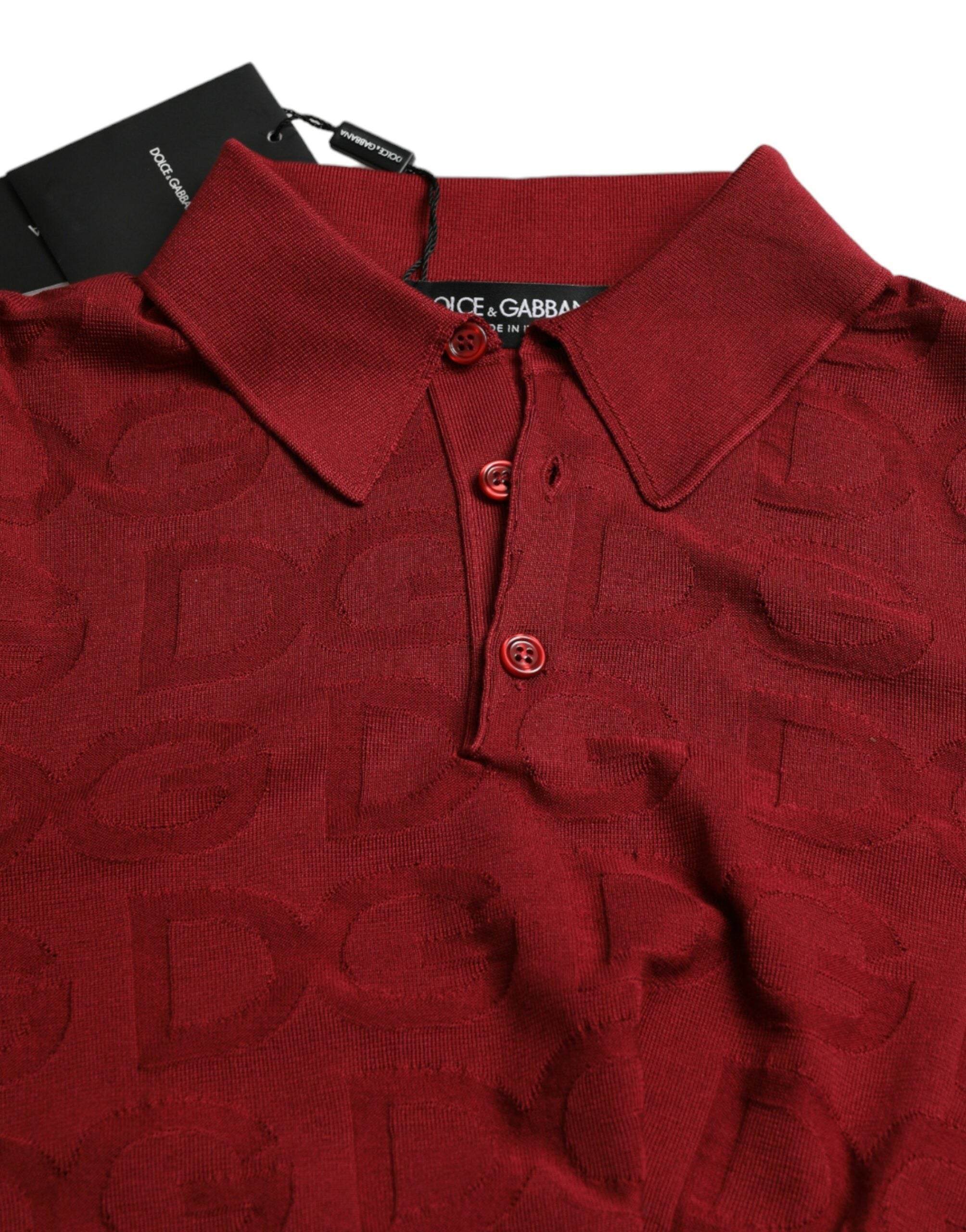 Dolce &amp; Gabbana Maroon Collared Short Sleeve Silk T-shirt