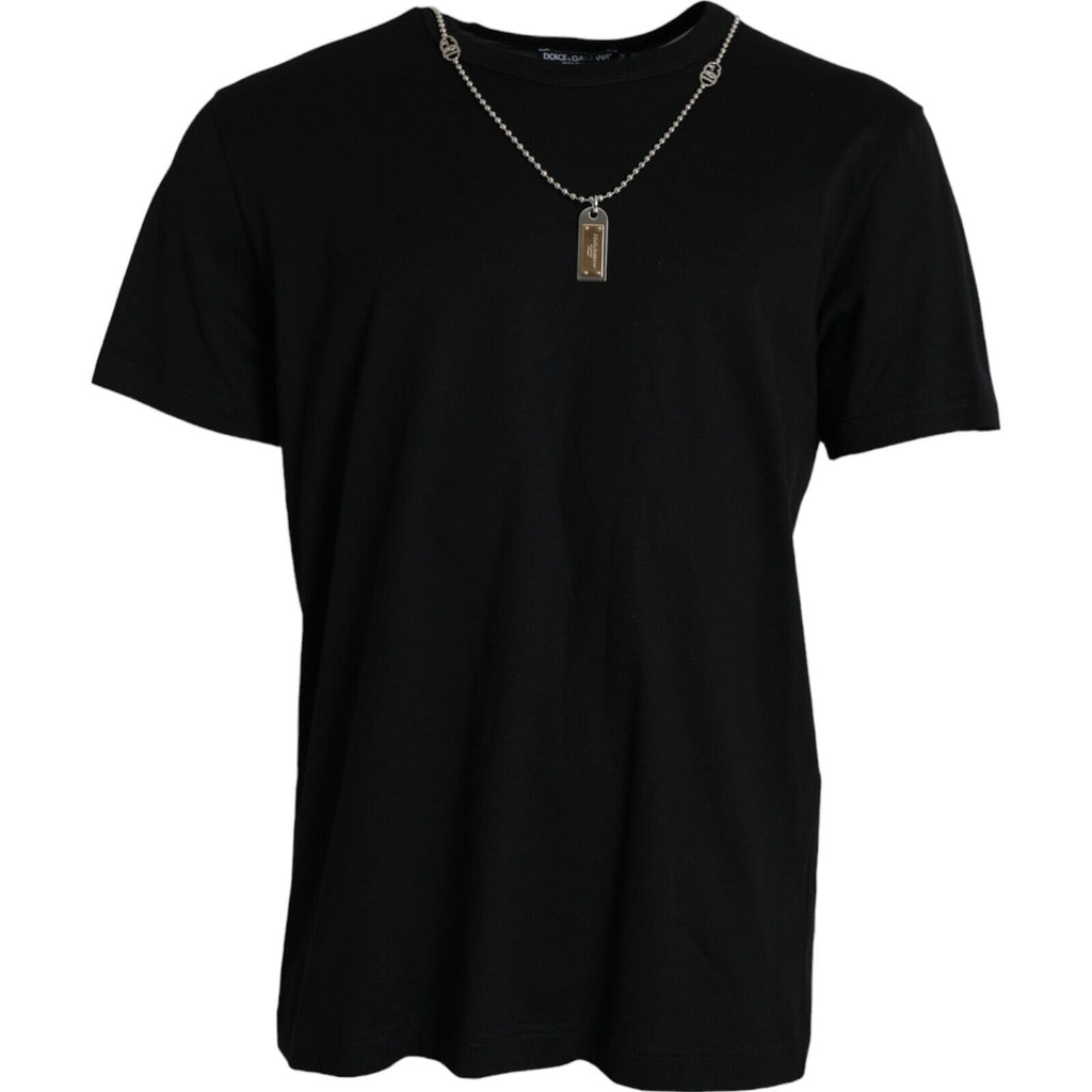 Dolce &amp; Gabbana Black Silver Chain Short Sleeve T-shirt
