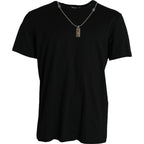Dolce &amp; Gabbana Black Silver Chain Short Sleeve T-shirt