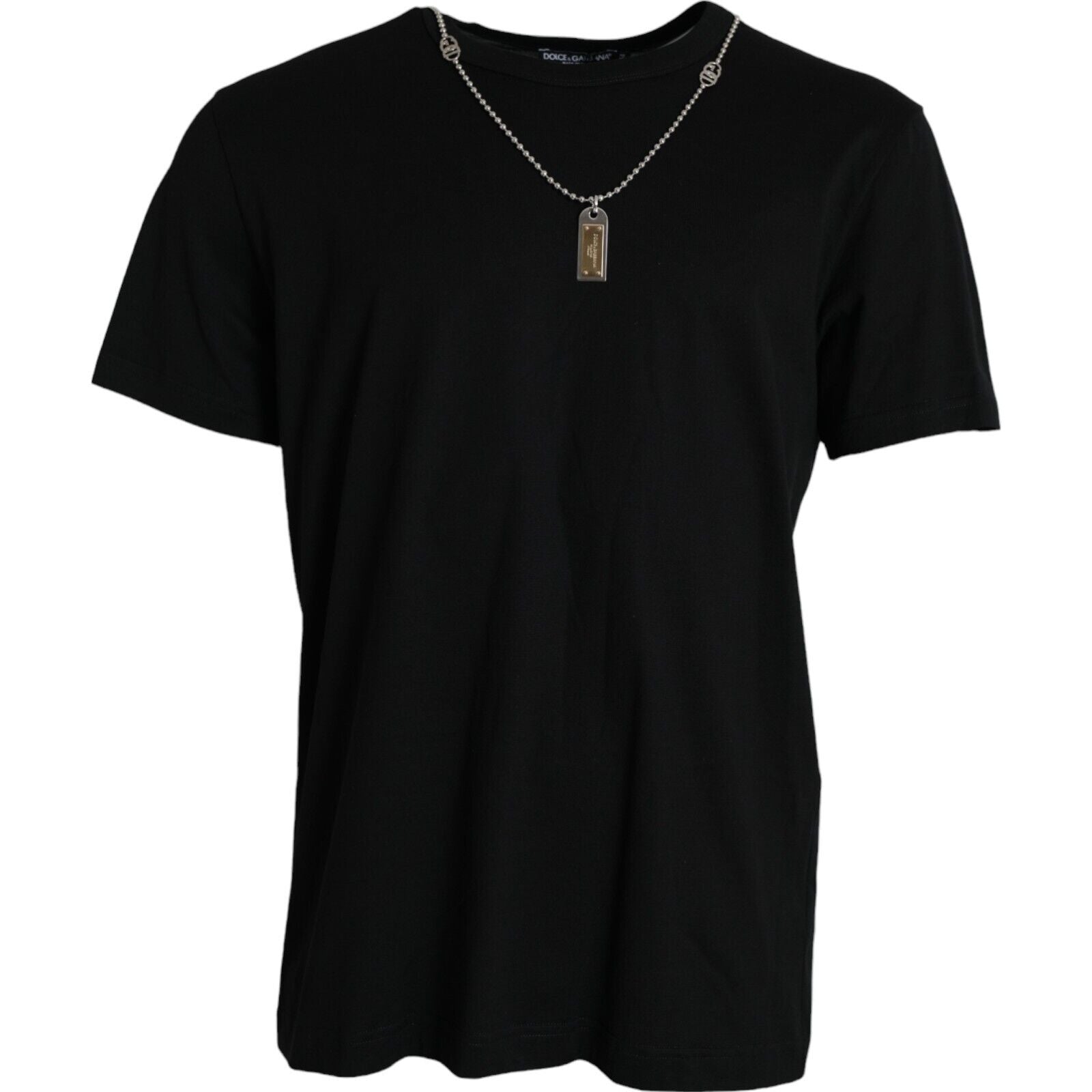 Dolce &amp; Gabbana Black Silver Chain Short Sleeve T-shirt