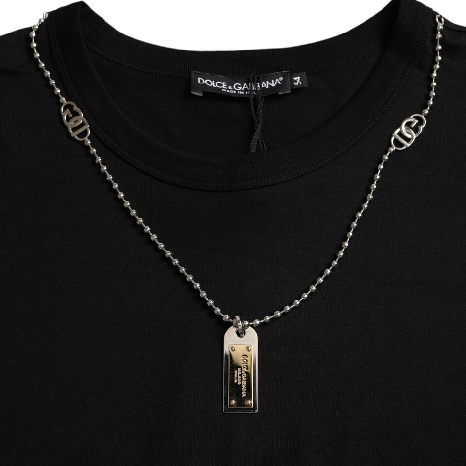 Dolce &amp; Gabbana Black Silver Chain Short Sleeve T-shirt