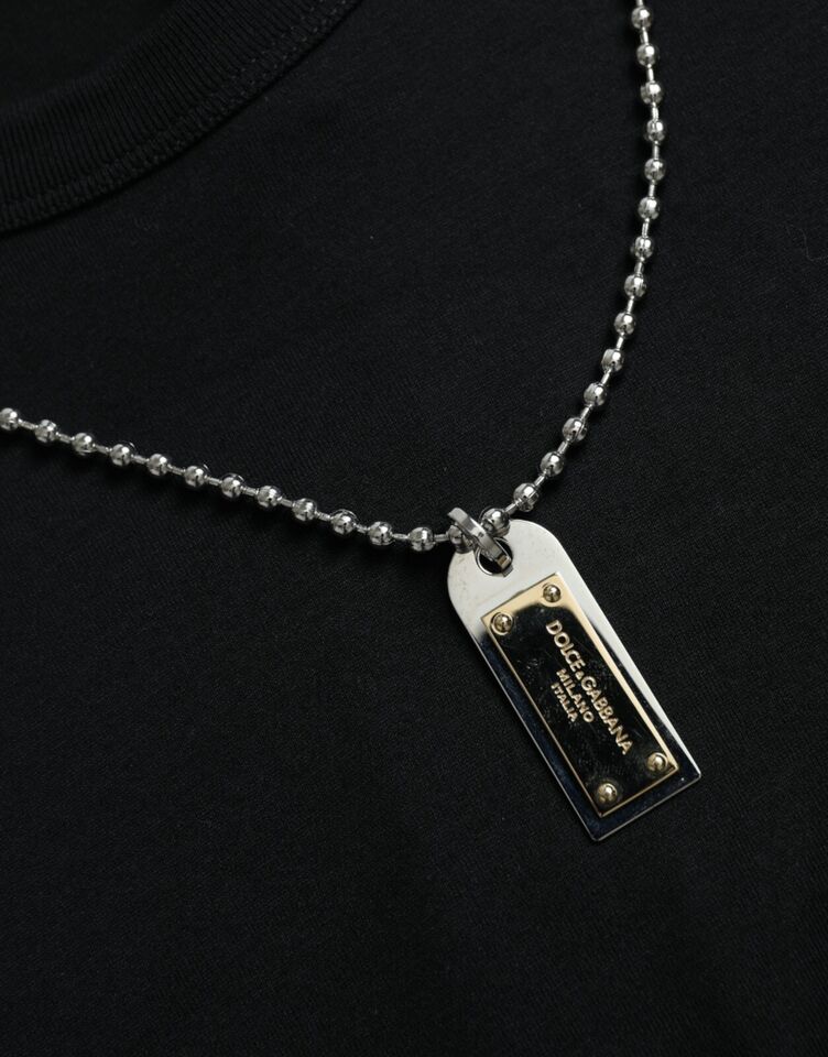 Dolce &amp; Gabbana Black Silver Chain Short Sleeve T-shirt
