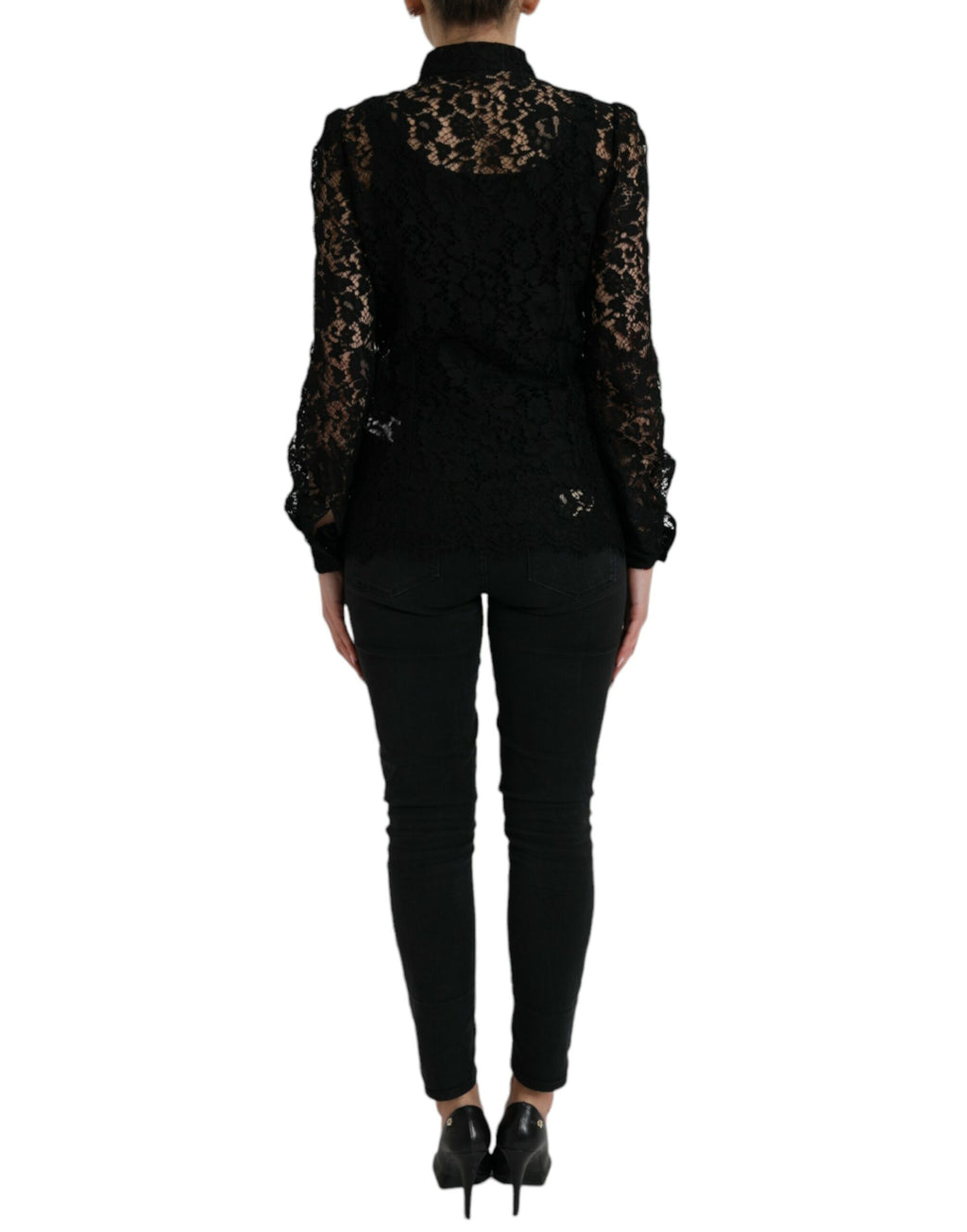 Dolce &amp; Gabbana Black Floral Lace Long Sleeves Blouse Top