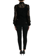 Dolce &amp; Gabbana Black Floral Lace Long Sleeves Blouse Top