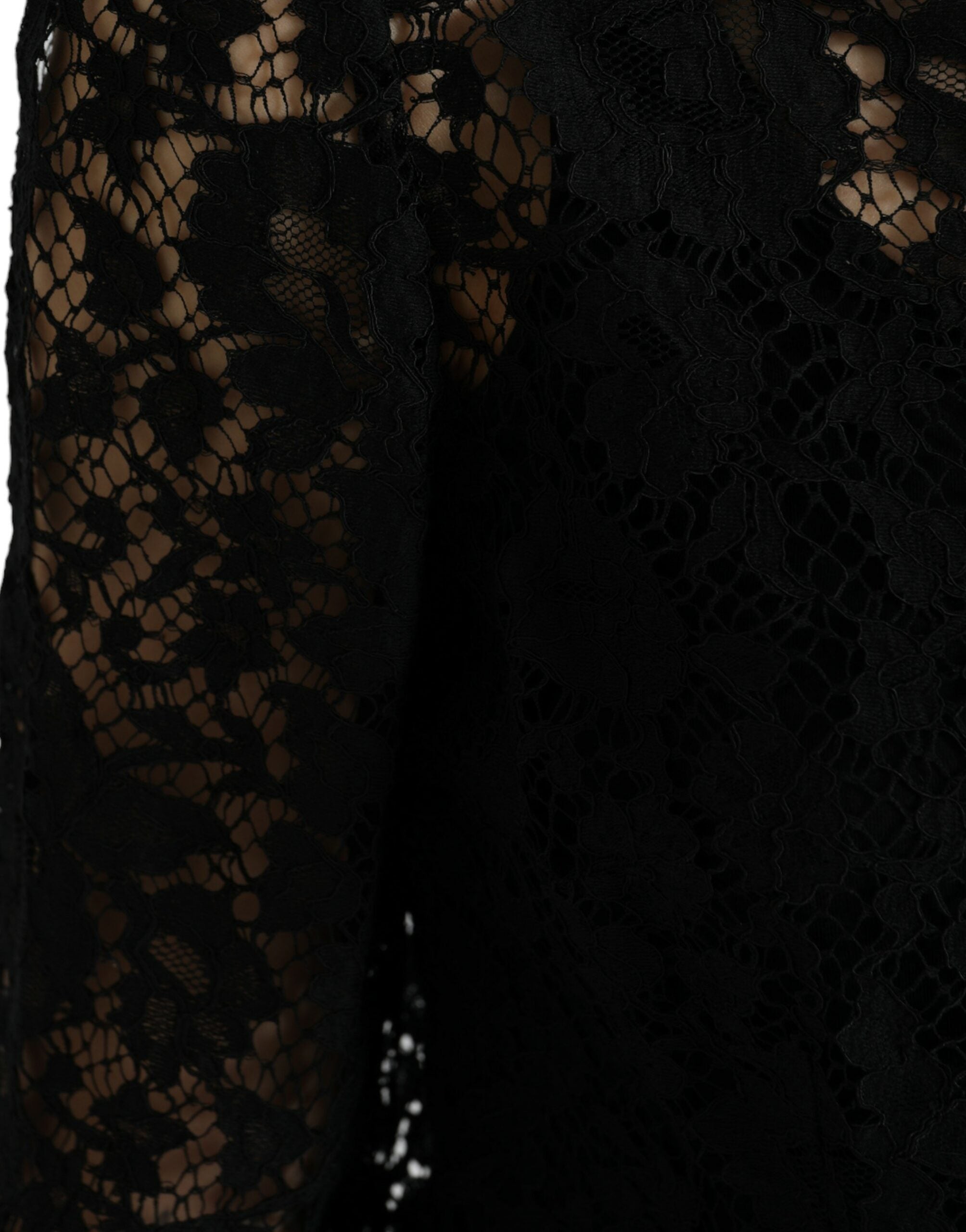 Dolce &amp; Gabbana Black Floral Lace Long Sleeves Blouse Top