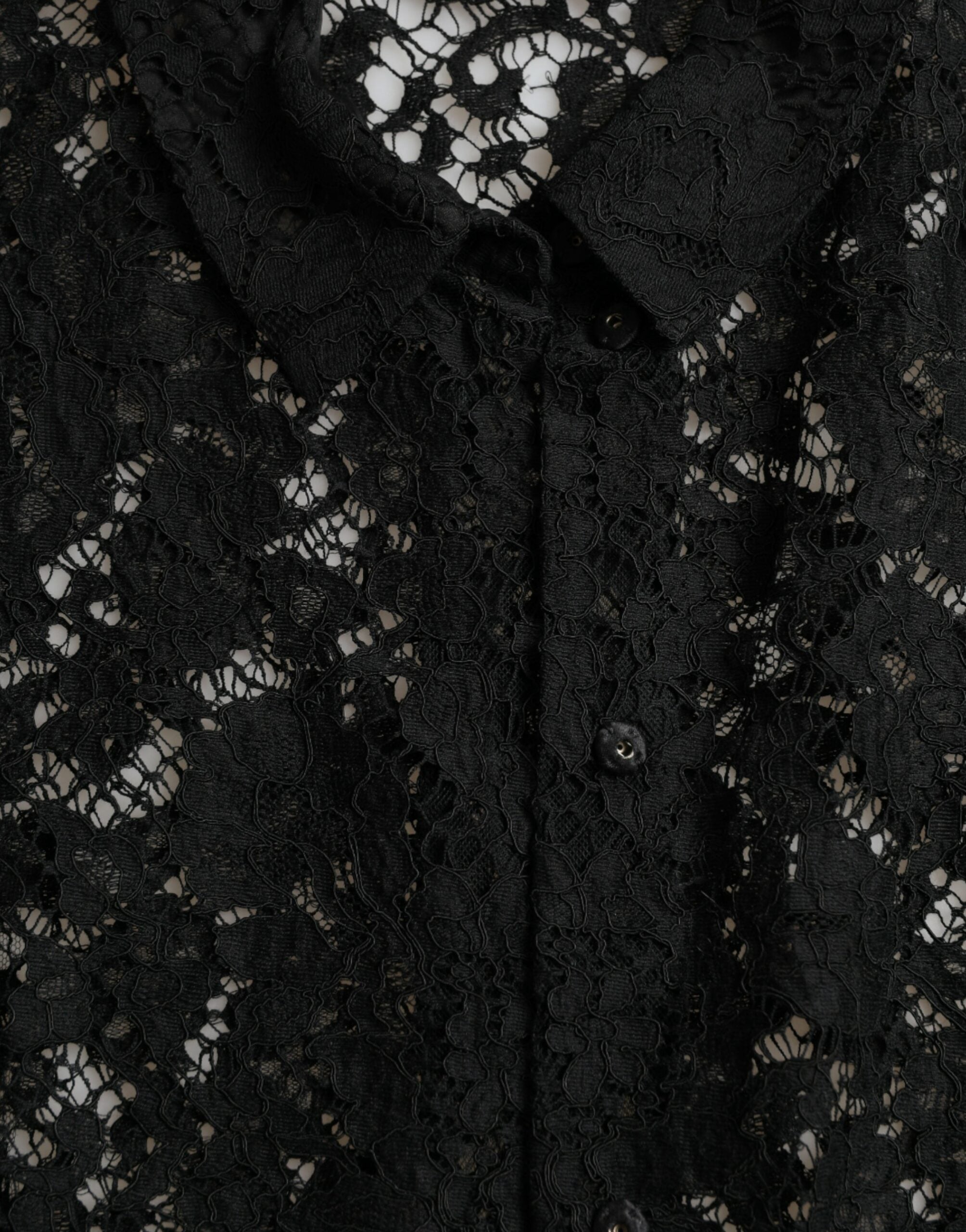 Dolce &amp; Gabbana Black Floral Lace Long Sleeves Blouse Top