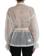 Dolce &amp; Gabbana White Silk Long Sleeves Ascot Collar Top