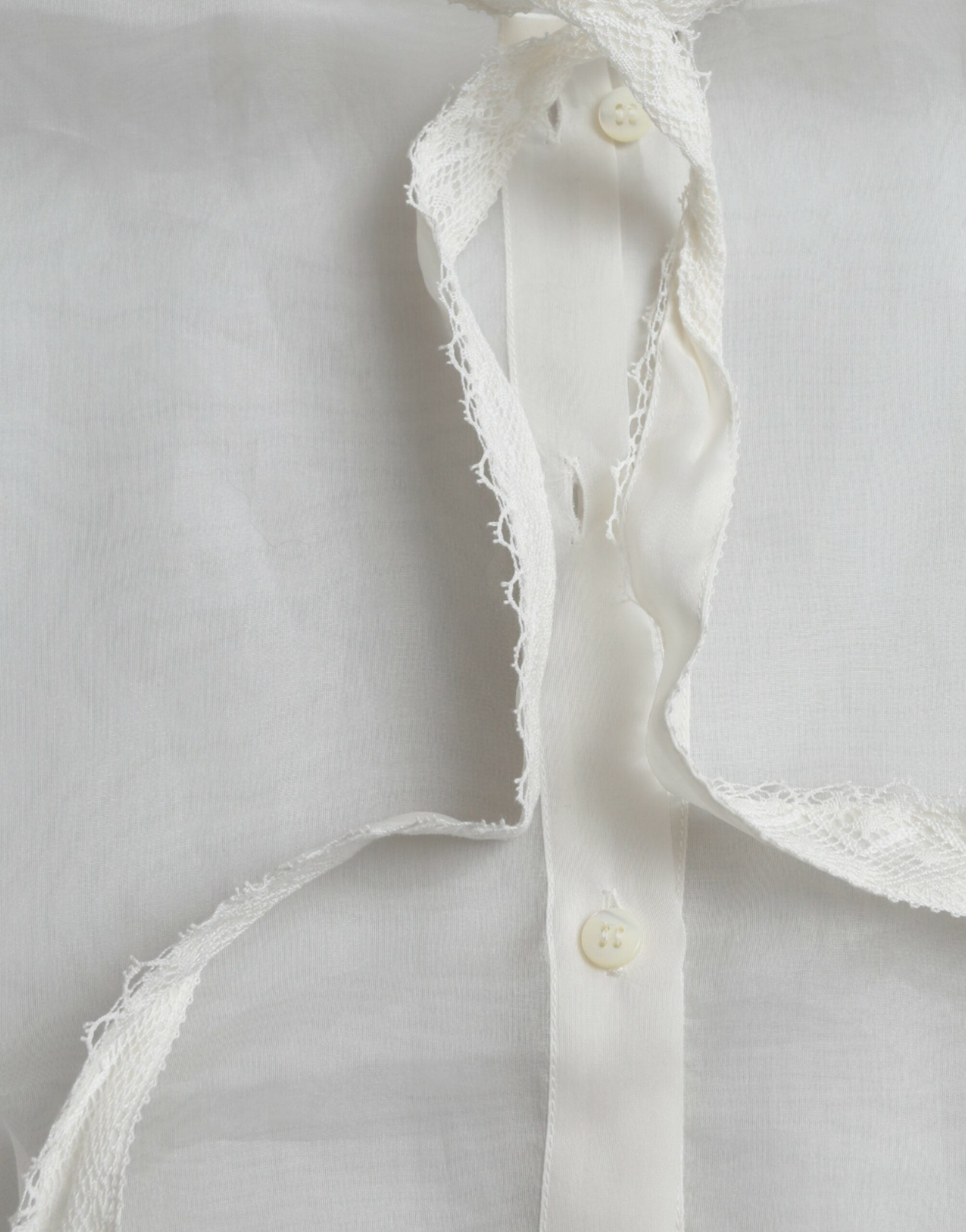 Dolce &amp; Gabbana White Silk Long Sleeves Ascot Collar Top