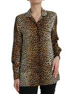 Dolce &amp; Gabbana Brown Leopard Print Long Sleeves Blouse Top