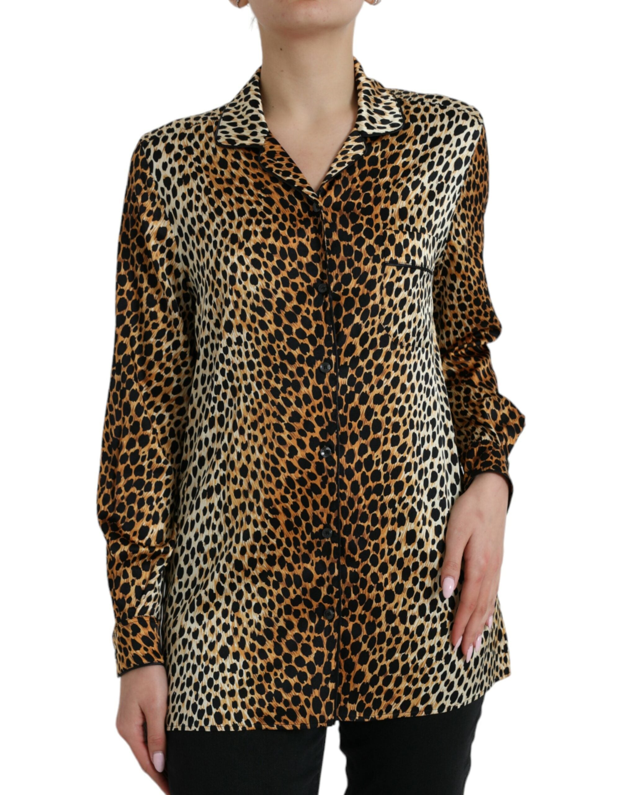 Dolce &amp; Gabbana Brown Leopard Print Long Sleeves Blouse Top