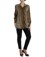 Dolce &amp; Gabbana Brown Leopard Print Long Sleeves Blouse Top