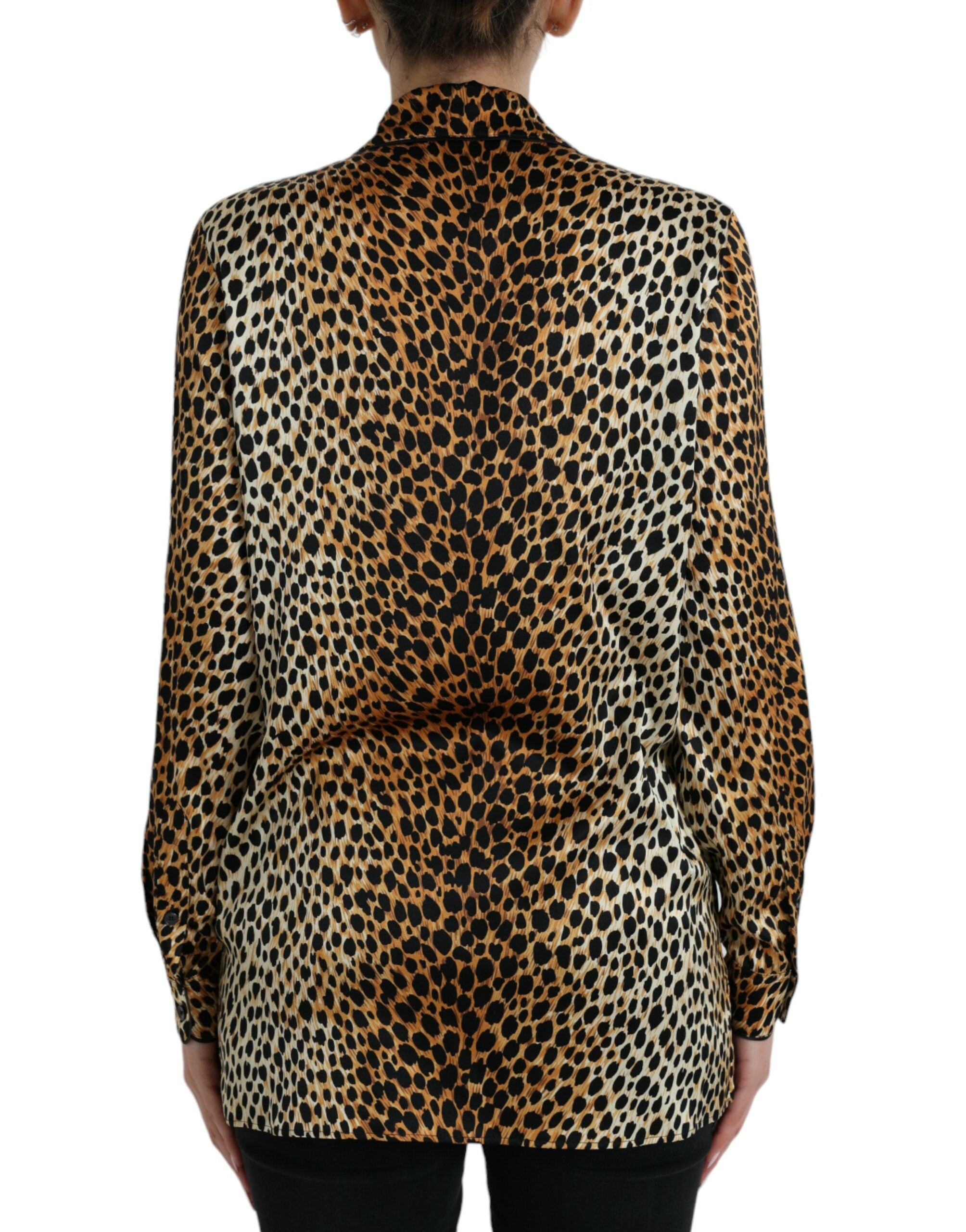 Dolce &amp; Gabbana Brown Leopard Print Long Sleeves Blouse Top