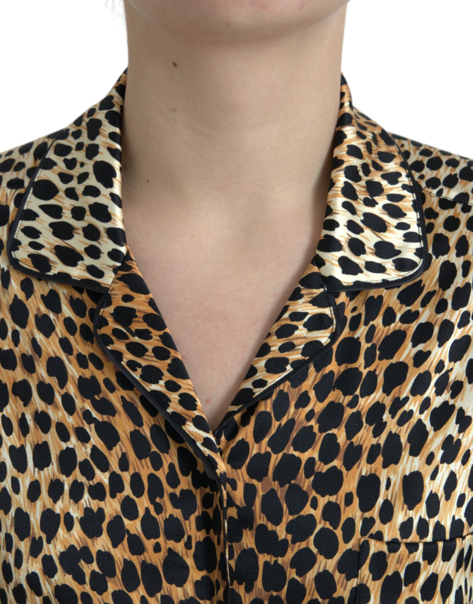 Dolce &amp; Gabbana Brown Leopard Print Long Sleeves Blouse Top