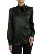 Dolce &amp; Gabbana Gray Long Sleeves Ascot Collar Blouse Top