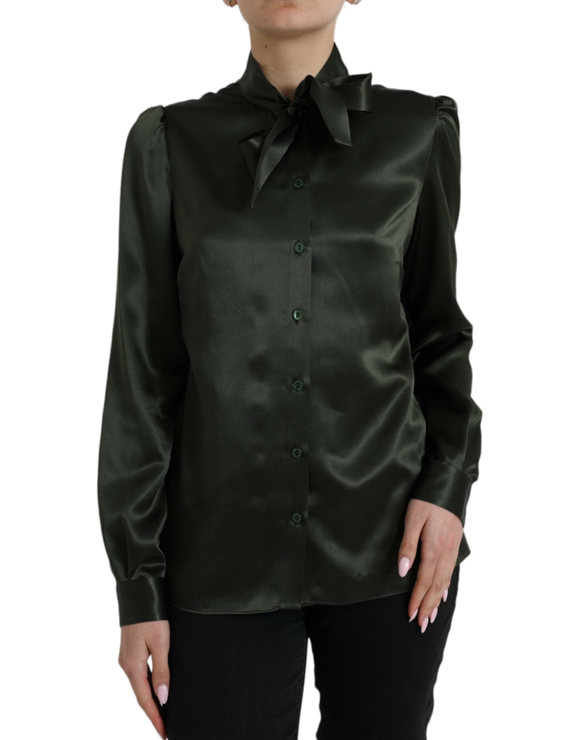 Dolce &amp; Gabbana Gray Long Sleeves Ascot Collar Blouse Top