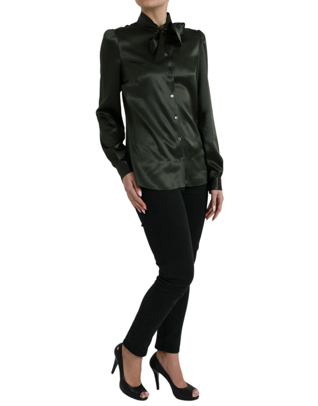 Dolce &amp; Gabbana Gray Long Sleeves Ascot Collar Blouse Top