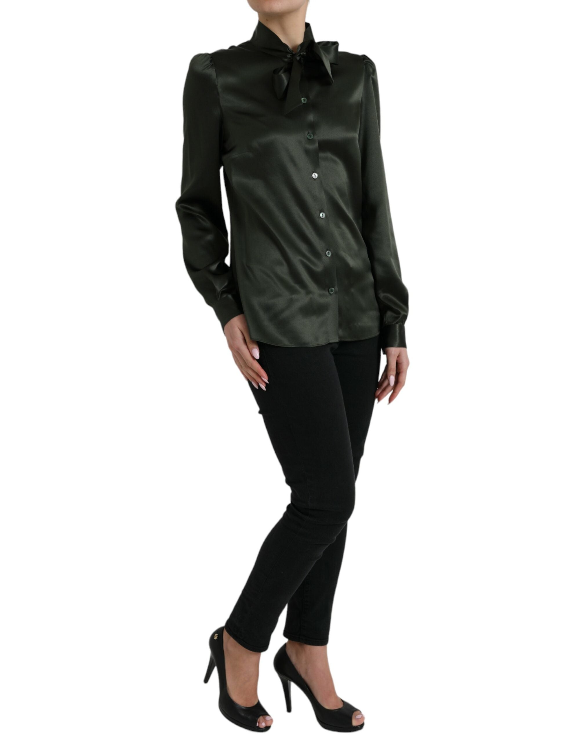 Dolce &amp; Gabbana Gray Long Sleeves Ascot Collar Blouse Top