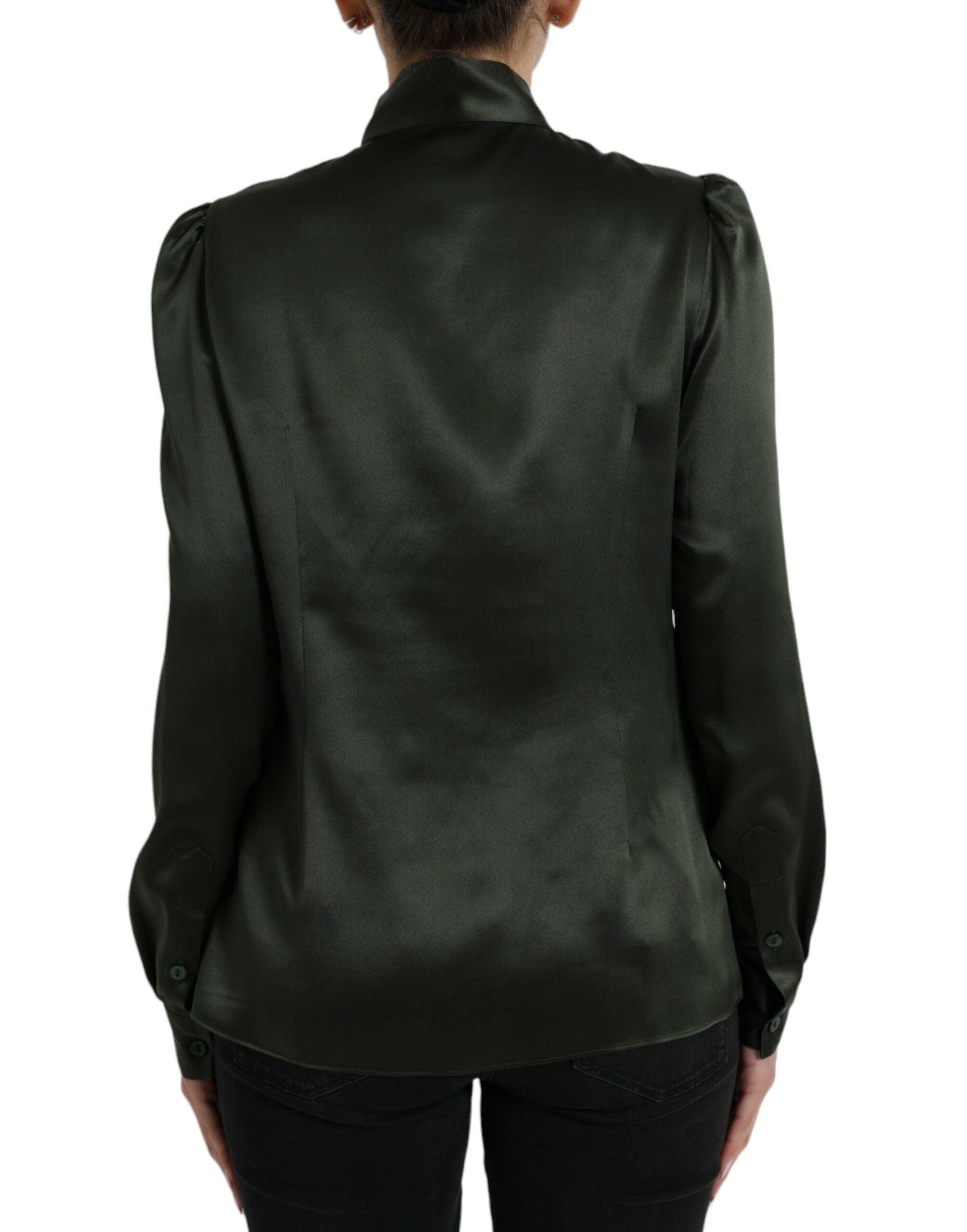 Dolce &amp; Gabbana Gray Long Sleeves Ascot Collar Blouse Top