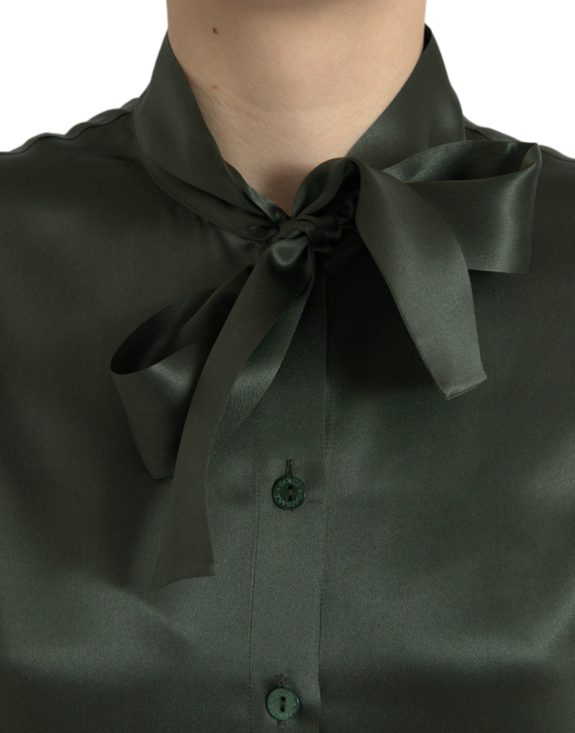 Dolce &amp; Gabbana Gray Long Sleeves Ascot Collar Blouse Top