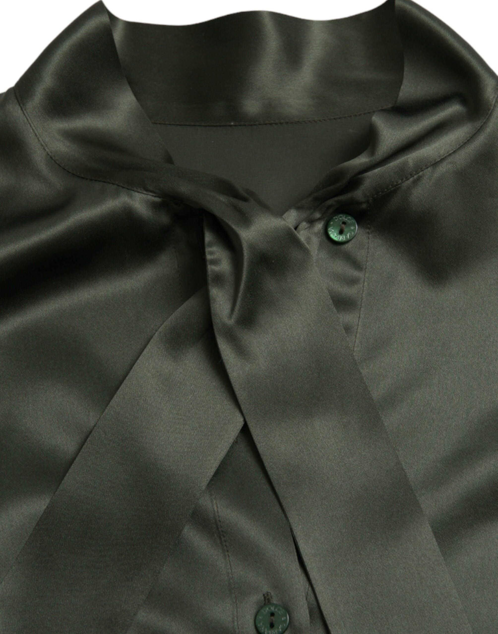 Dolce &amp; Gabbana Gray Long Sleeves Ascot Collar Blouse Top