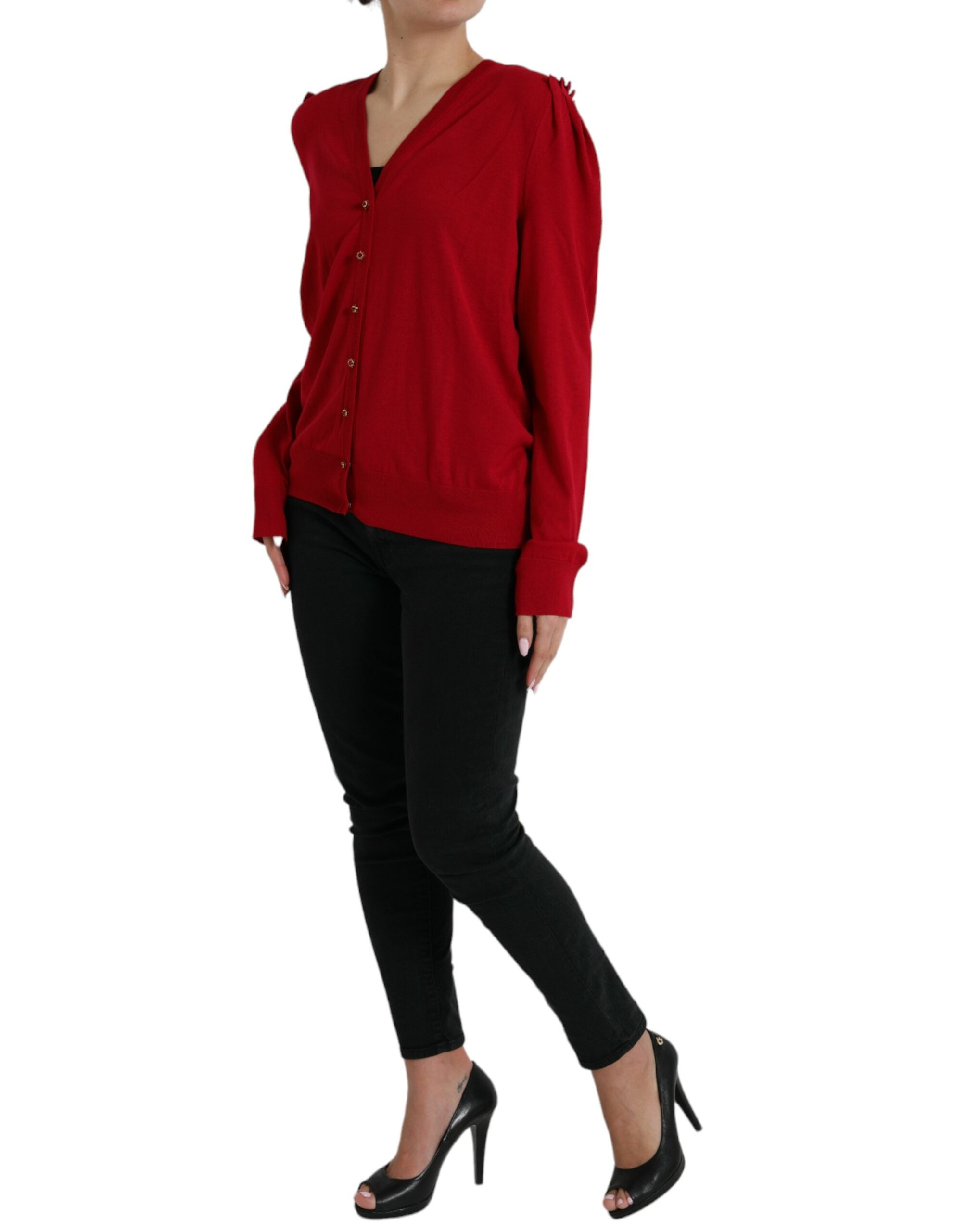 Dolce &amp; Gabbana Red Wool V-neck Buttoned Cardigan Sweater