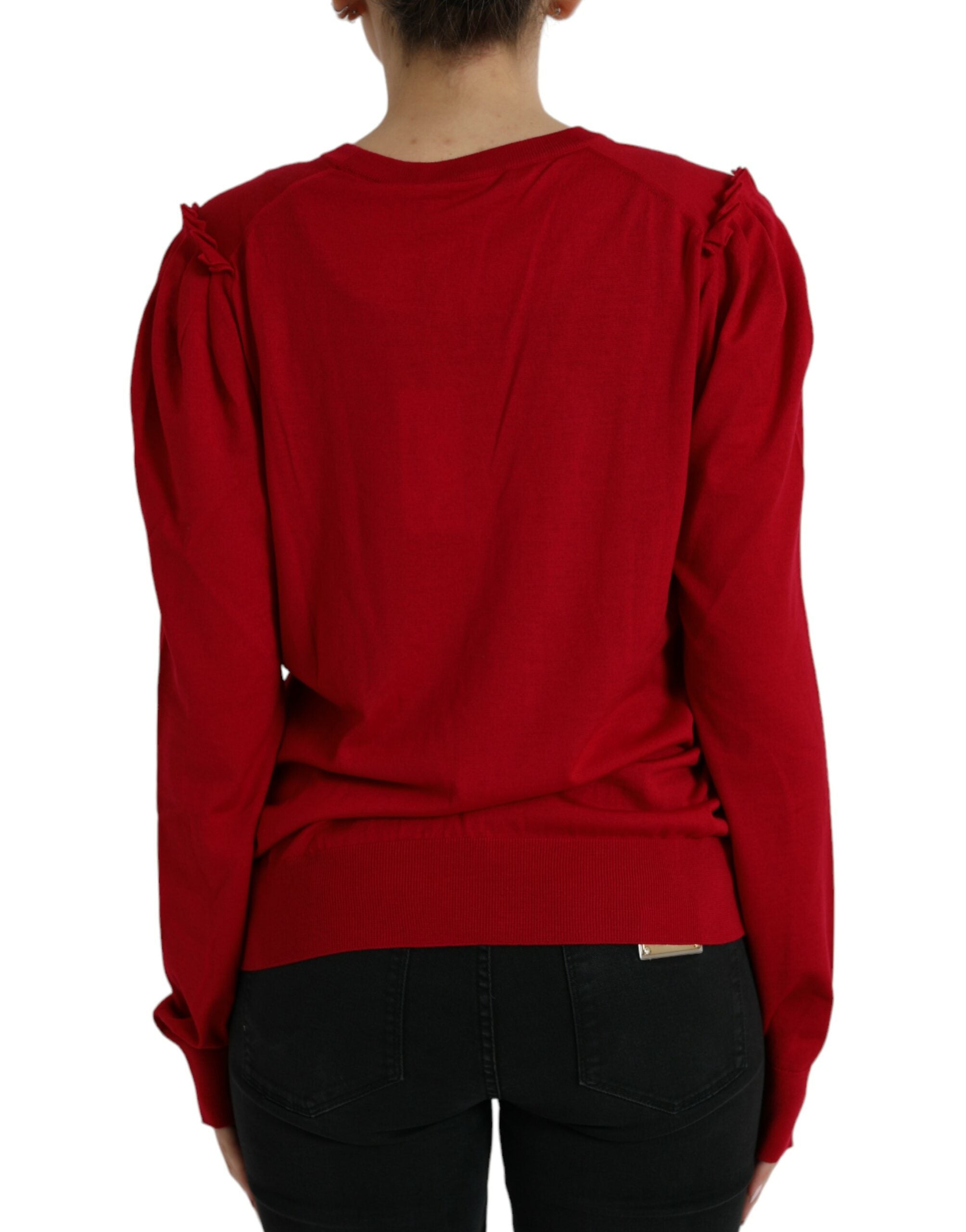 Dolce &amp; Gabbana Red Wool V-neck Buttoned Cardigan Sweater