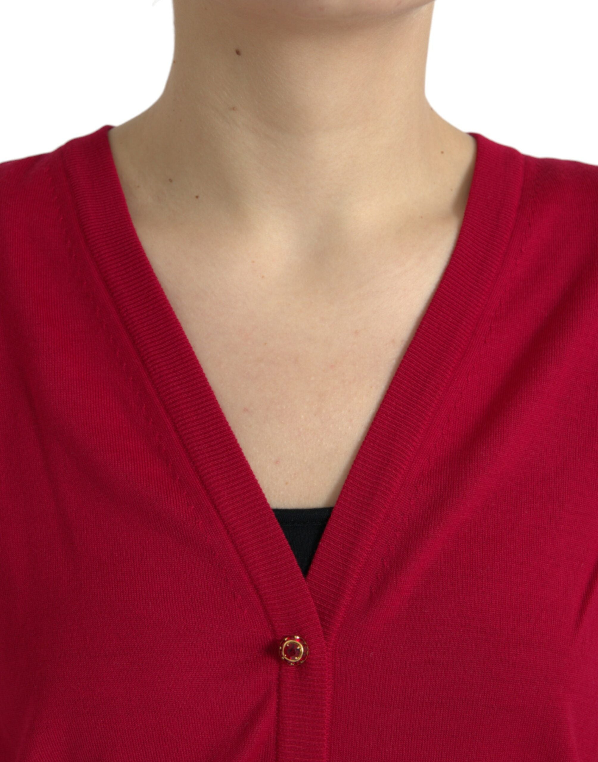 Dolce &amp; Gabbana Red Wool V-neck Buttoned Cardigan Sweater