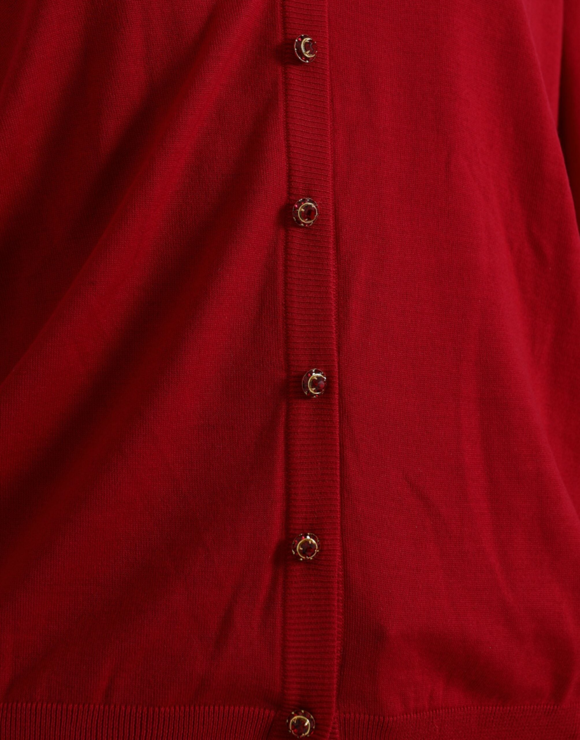 Dolce &amp; Gabbana Red Wool V-neck Buttoned Cardigan Sweater