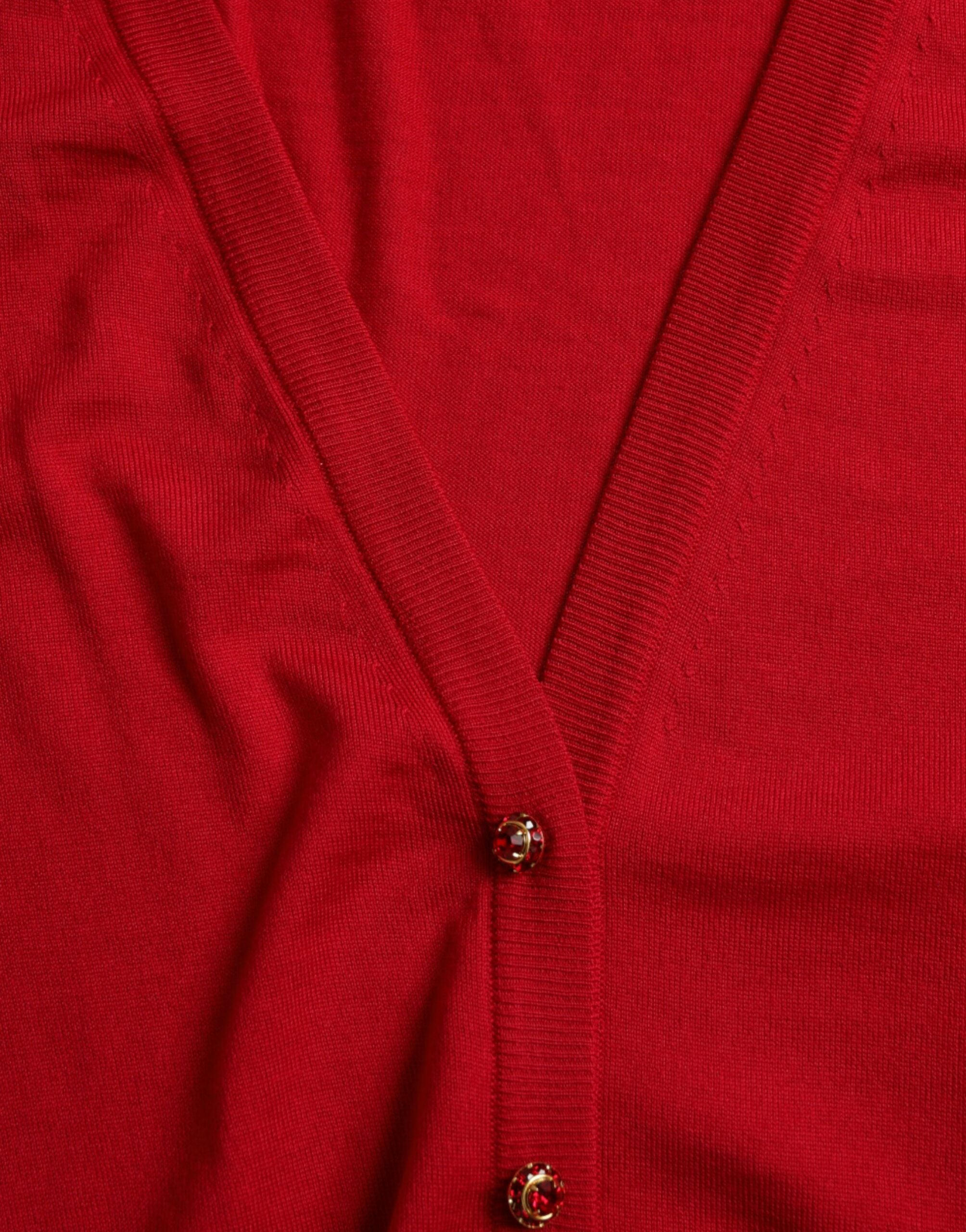 Dolce &amp; Gabbana Red Wool V-neck Buttoned Cardigan Sweater