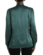Dolce &amp; Gabbana Dark Green Silk Ascot Collar Blouse Top