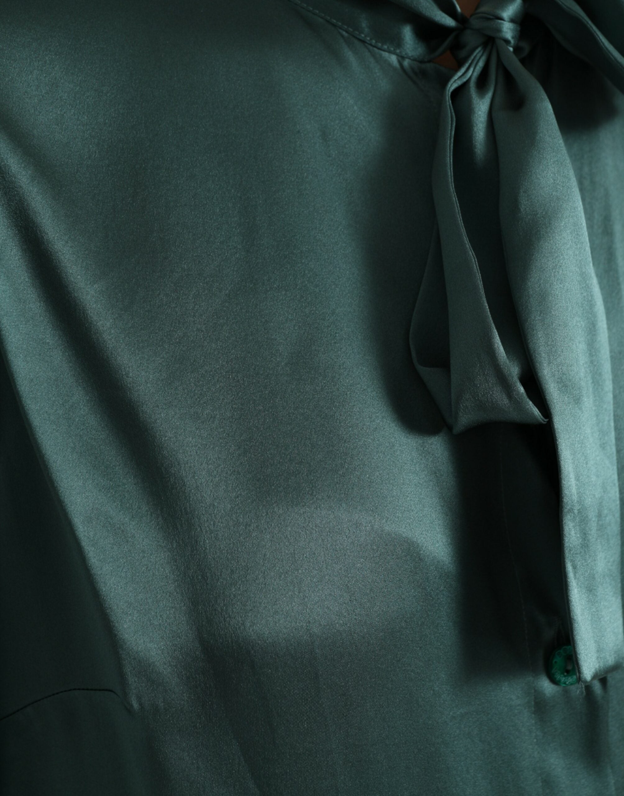 Dolce &amp; Gabbana Dark Green Silk Ascot Collar Blouse Top